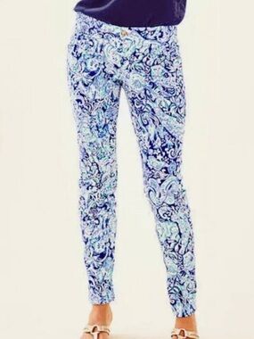 NWT Lilly Pulitzer Kelly Skinny Ankle Pants Royal Purple 60 Animals 00